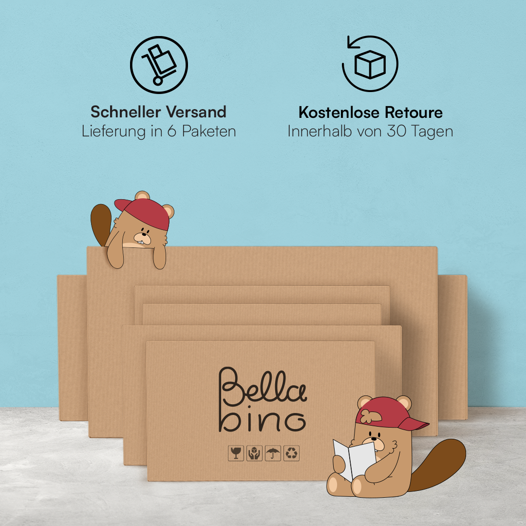 Liri 3-tlg. Babyzimmer, Set aus umbaubarem Babybett, Wickelkommode mit abnehmbarem Wickelaufsatz und 2-trg. Kleiderschrank