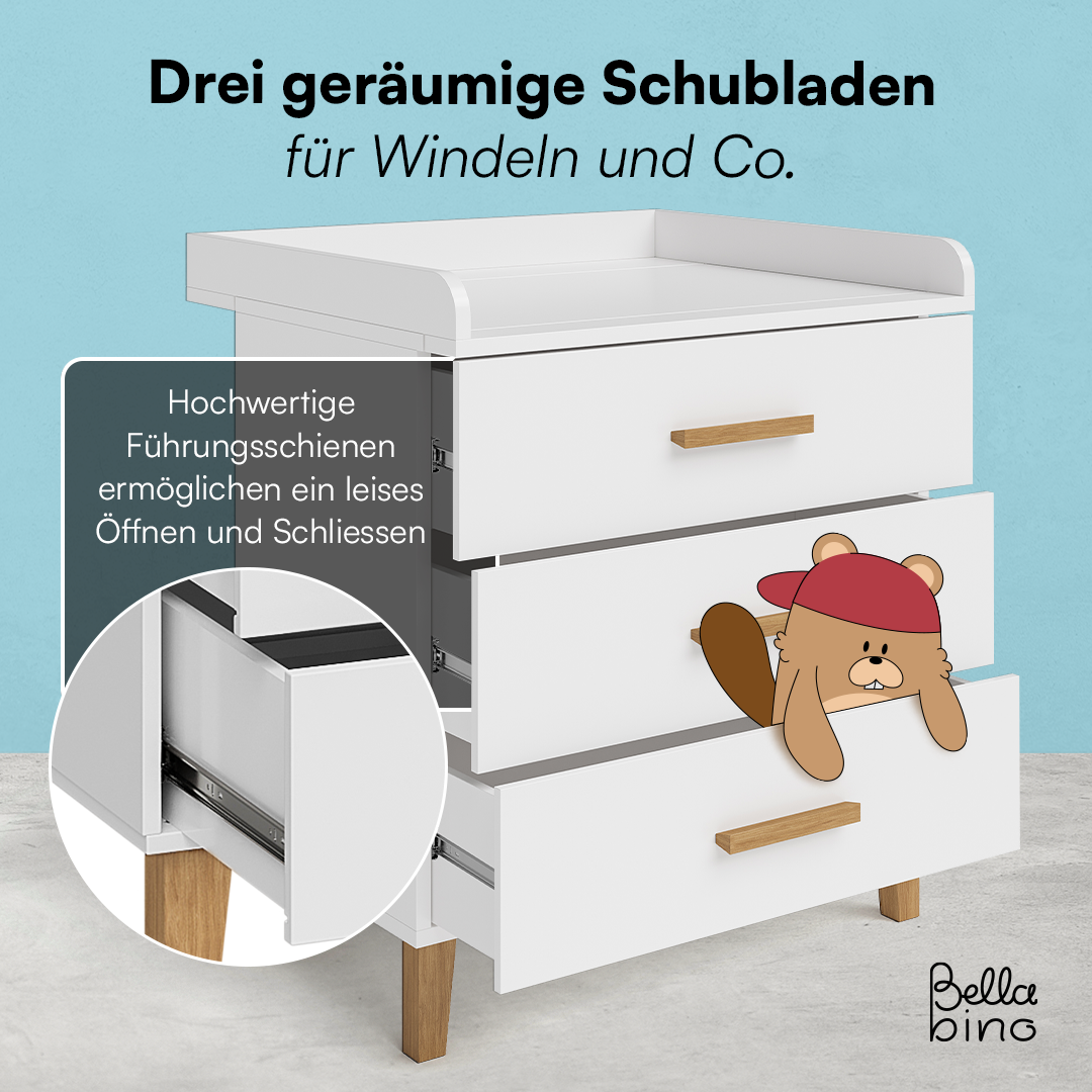 Liri 2-tlg. Babyzimmer, Set aus umbaubarem Babybett und Wickelkommode mit abnehmbarem Wickelaufsatz
