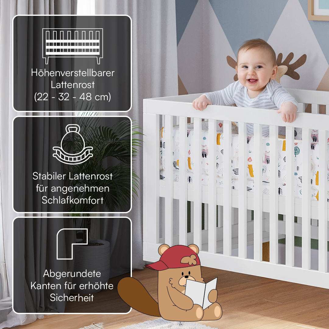 Liri 2-tlg. Babyzimmer, Set aus umbaubarem Babybett und Wickelkommode mit abnehmbarem Wickelaufsatz