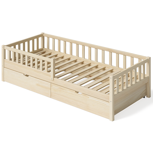 Vils Kinderbett inkl. Gästebett und Rausfallschutz, Kiefer massiv natur lackiert, 90x200 cm