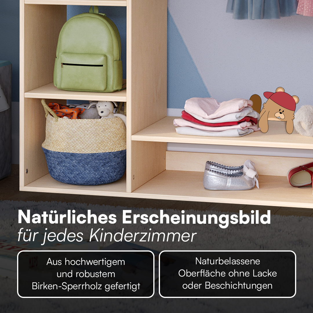 Tea Kindergarderobe, natur unbehandelt, Sperrholz Birke, 114 x 40 x 105 cm, mit 6 Ablagefächern