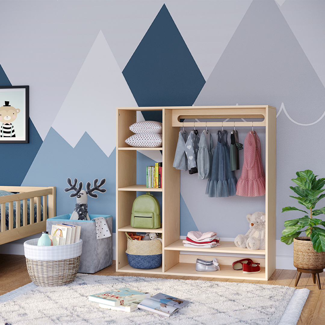 Tea Kindergarderobe, natur unbehandelt, Sperrholz Birke, 114 x 40 x 105 cm, mit 6 Ablagefächern