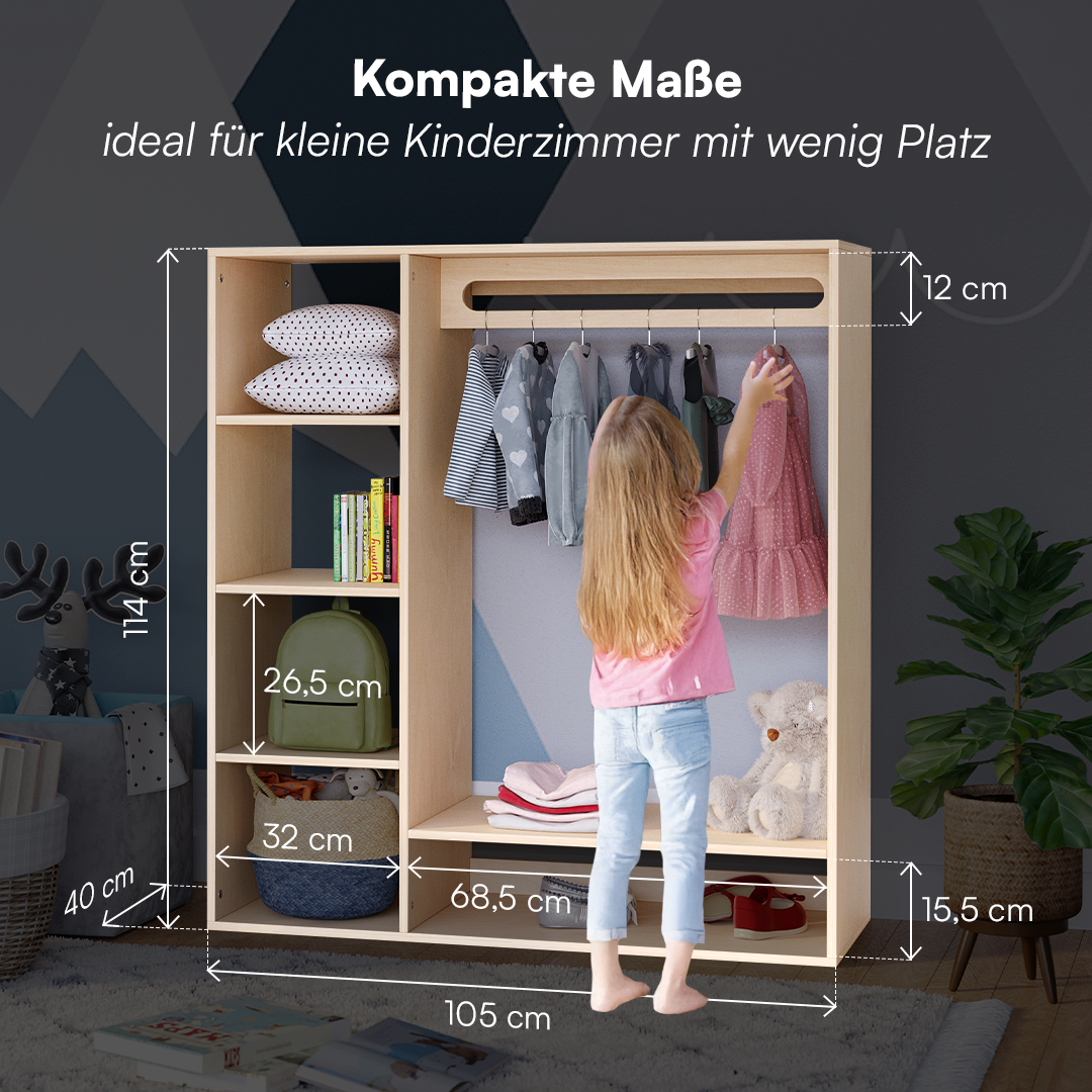 Tea Kindergarderobe, natur unbehandelt, Sperrholz Birke, 114 x 40 x 105 cm, mit 6 Ablagefächern