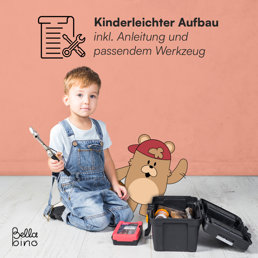 Teme Kinderbücherregal mit 4 Ablagefächern und Aufbewahrungsregal, Kiefer massiv, weiß/natur, 80x40x44 cm