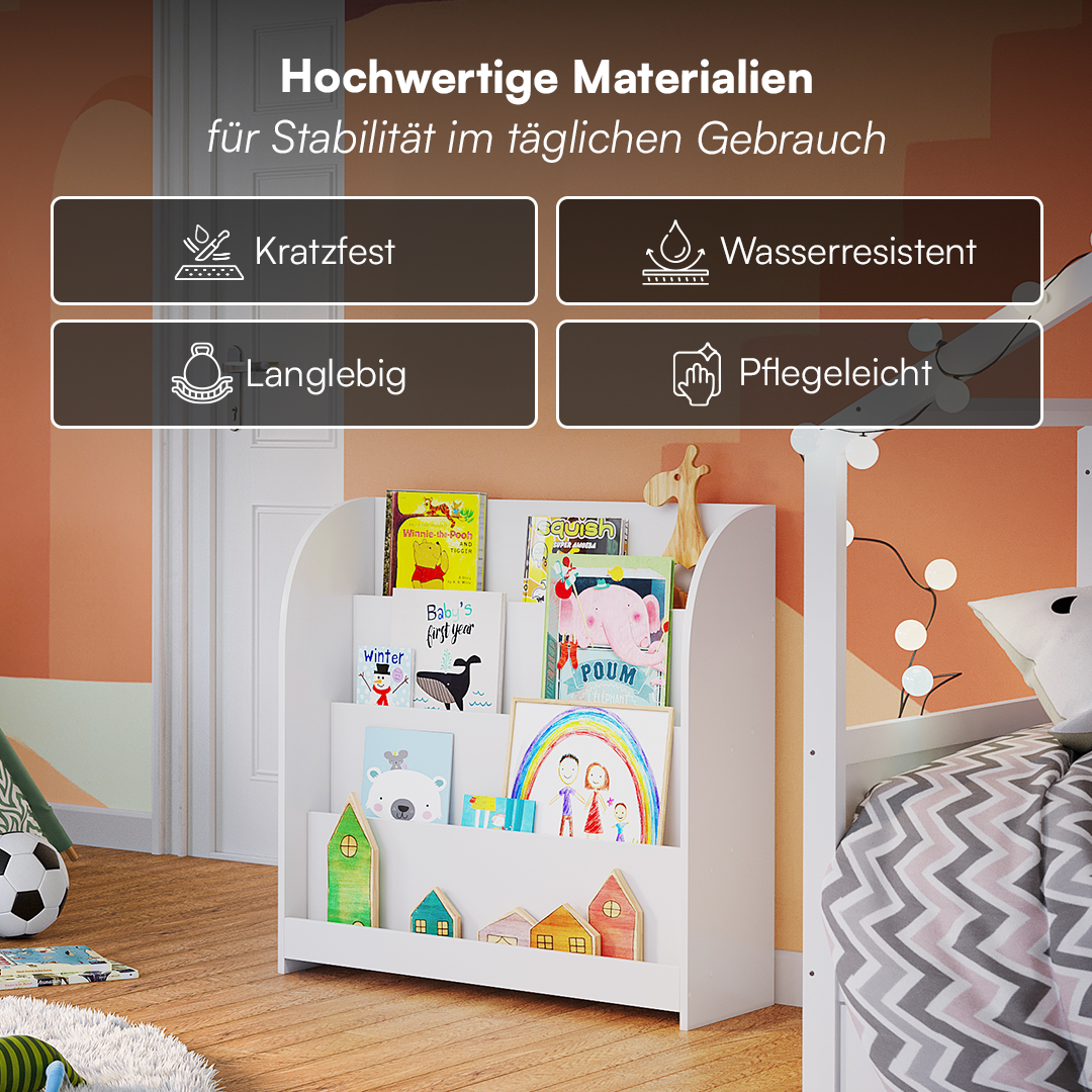 Baru Kinderbücherregal mit 4 Ablagefächern, weiß