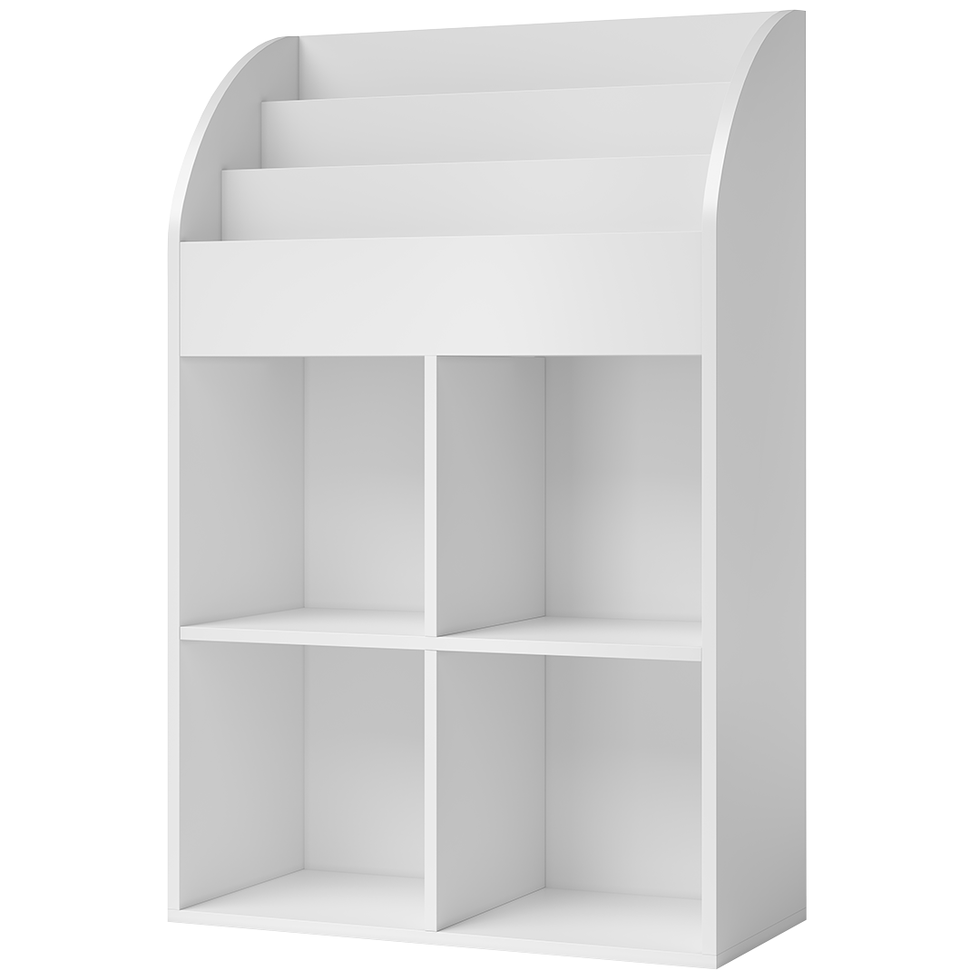 Koro Kinderregal, weiß, mit 3 Fächern für Bücher und 4 Fächern für Aufbewahrungsboxen