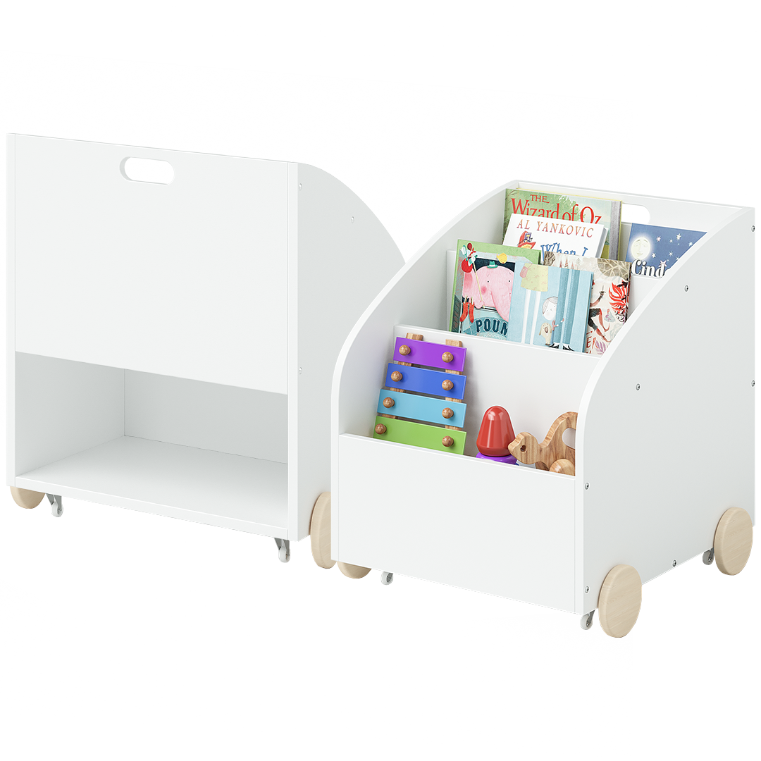 Towy Kinderbücherregal mit 3 Ablagefächern und Geheimfach, weiß/natur, 43 x 40 x 43 cm