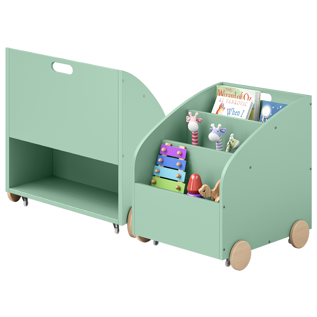Towy Kinderbücherregal mit 3 Ablagefächern und Geheimfach, grün/natur, 43 x 40 x 43 cm