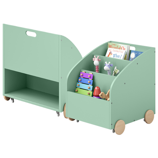 Towy Kinderbücherregal mit 3 Ablagefächern und Geheimfach, grün/natur, 43 x 40 x 43 cm