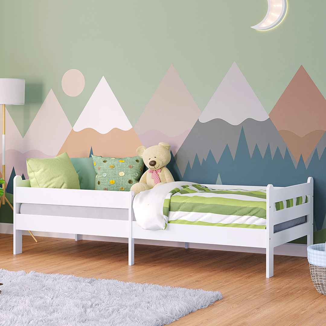 Kuru Kinderbett mit 2 Schubladen inkl. Rausfallschutz und Lattenrost, weiß lackiert, 90x200 cm