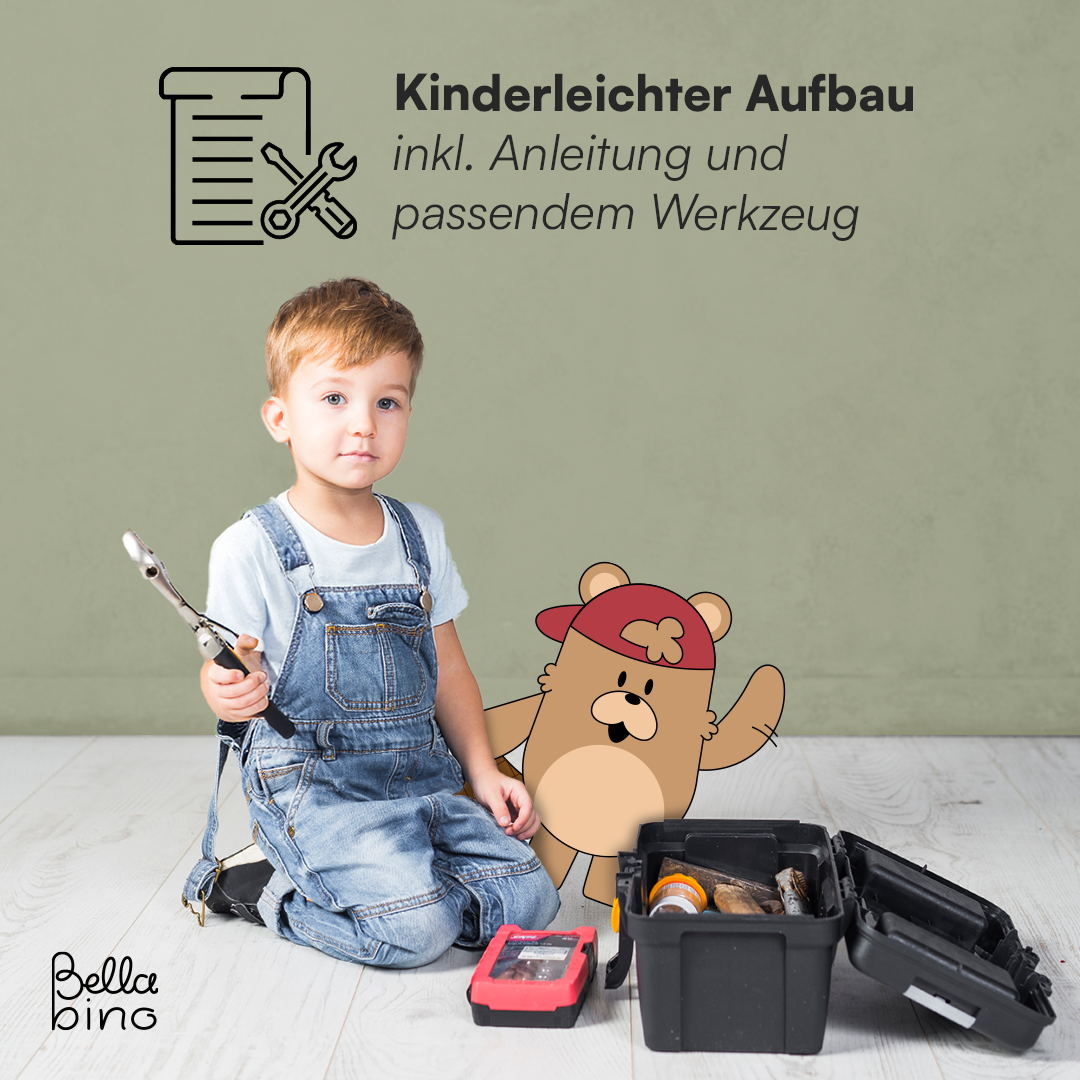 Koro Kinderregal, weiß, mit 3 Fächern für Bücher und 2 Fächern für Boxen, inkl. 2 Faltboxen (Fuchs/Koala)