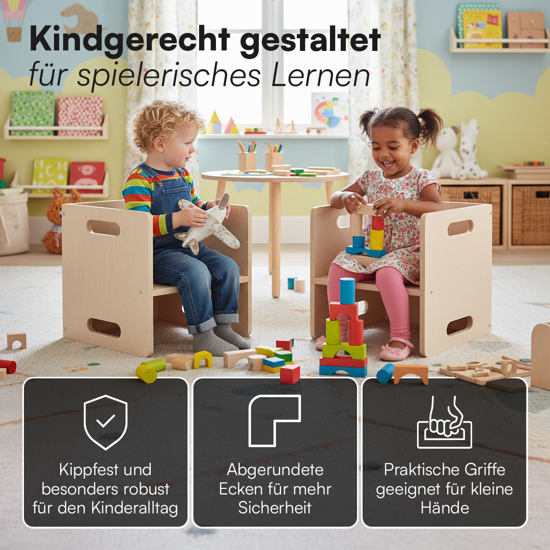 Aki Sitzgarnitur, natur, unbehandelt, inkl. 2x Stuhl