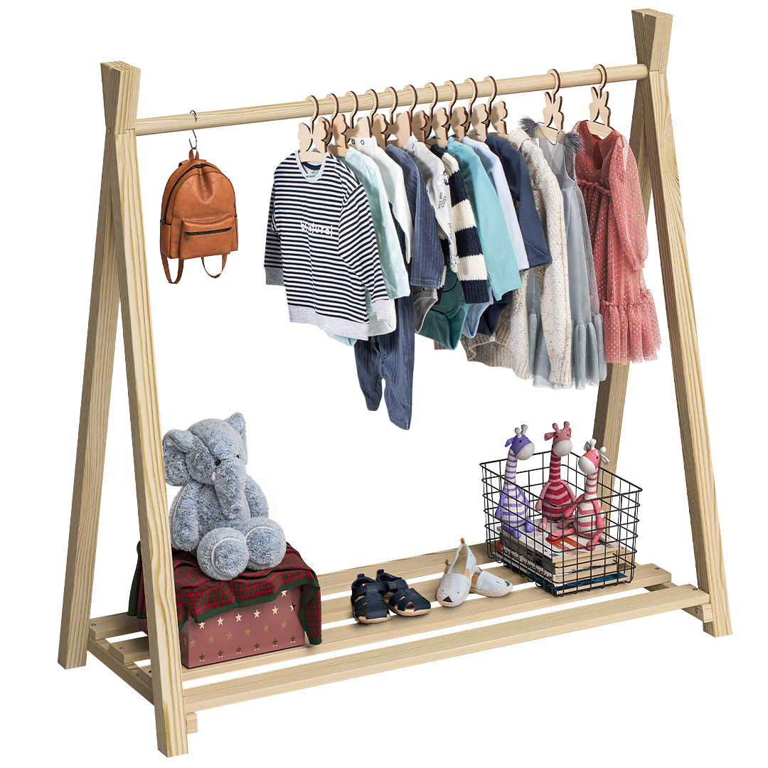 Ryck Tipi-Kleiderstange, natur unbehandelt, Kiefer massiv, inkl. Schuh – Bellabino