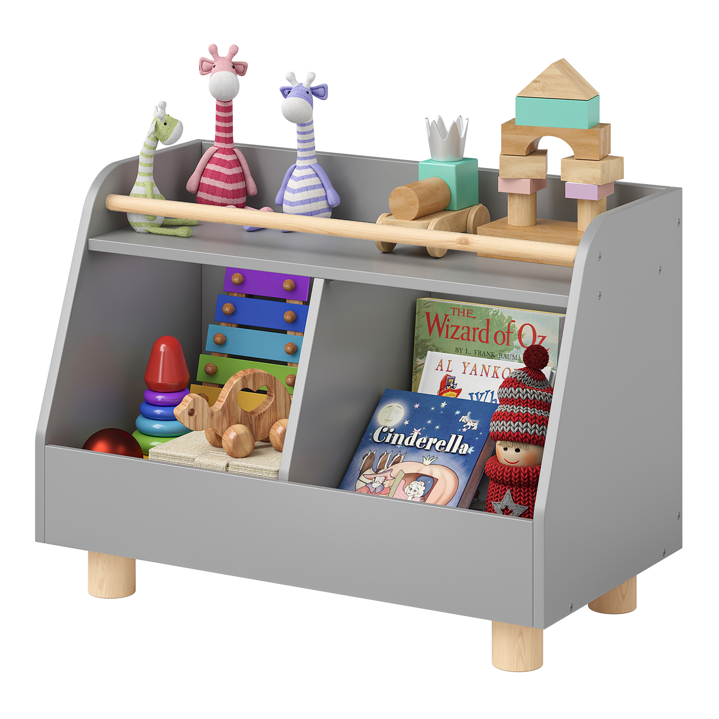 Belly Kinderregal, mit 2 Fächern für Spielzeug, grau/natur, 72 x 52 x 38 cm (BxHxT)