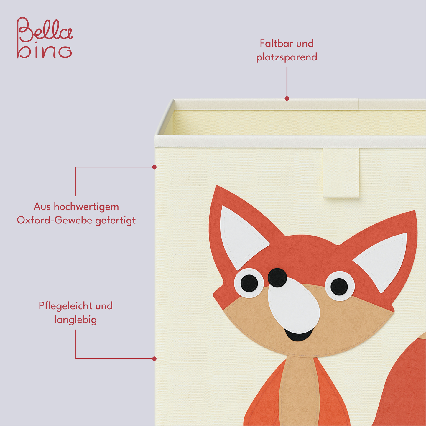 Helme Aufbewahrungsbox Koala/Fuchs, 2er-Set, aus Oxford-Gewebe, 30x30x30 cm, beige
