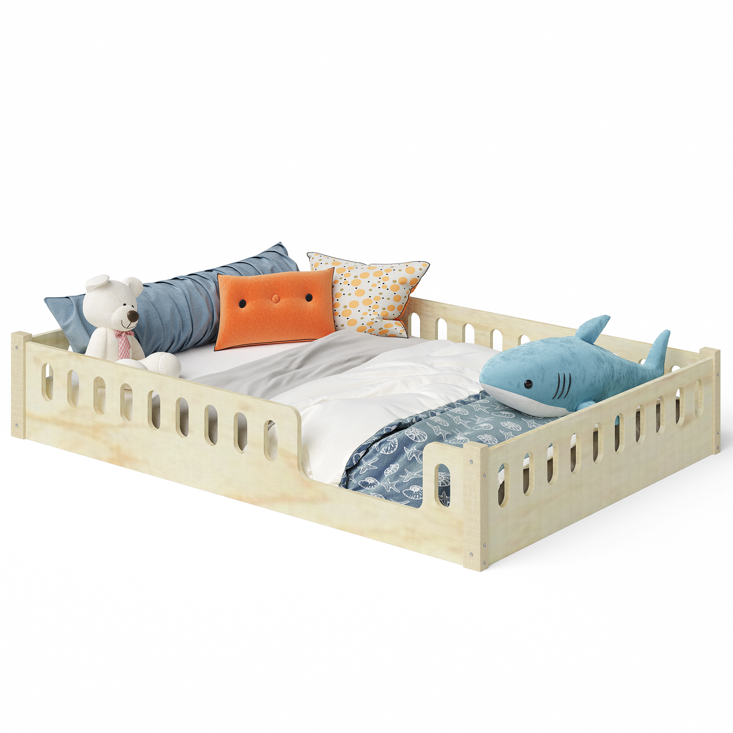 Miera Bodenbett mit Eingang, inkl. Rolllattenrost, Sperrholz Birke, natur, 140 x 200 cm