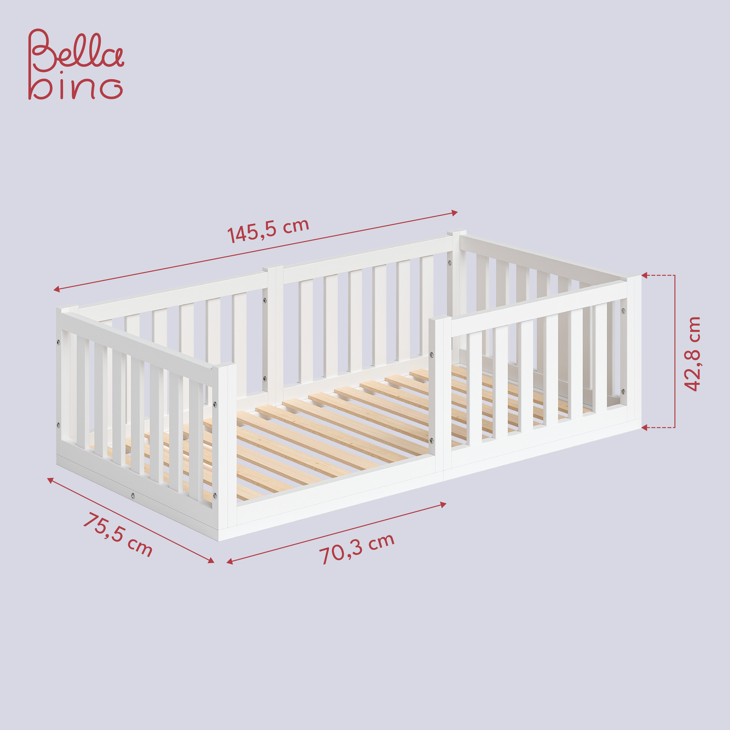 Tapi Bodenbett 70 x 140 cm, weiß lackiert, Kiefer massiv, inkl. Lattenrost