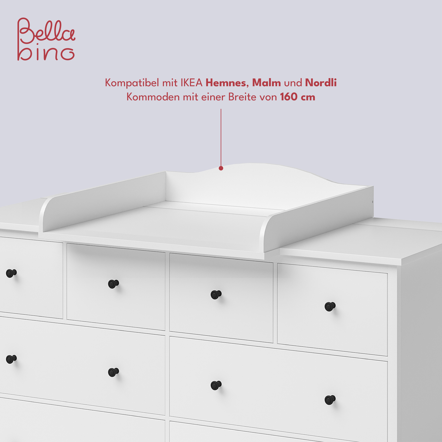 Oti Wickelaufsatz für IKEA Hemnes, Malm, Nordli Kommoden (Breite 160 cm), weiß, 16,5 x 78 x 160 cm, mit Platzfüller