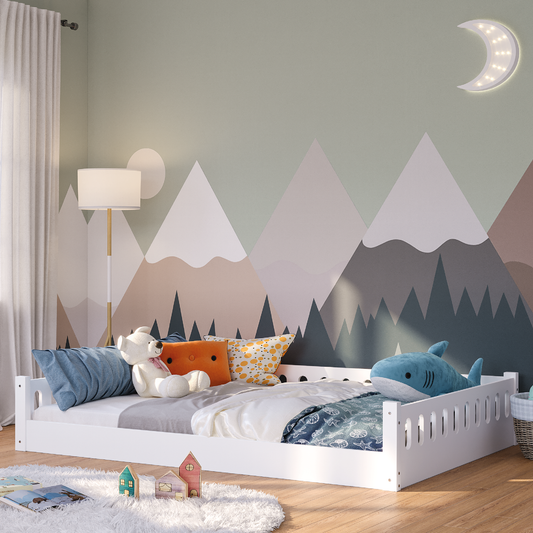 Miera Bodenbett mit offener Seite inkl. Rolllattenrost, MDF weiß, 140 x 200 cm