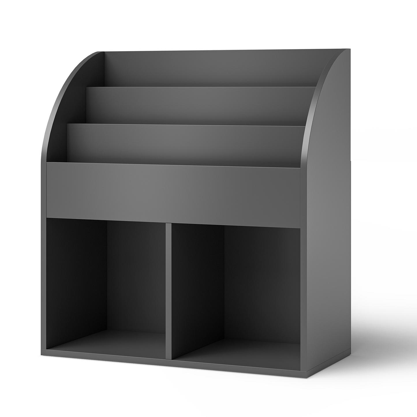 Koro Kinderregal, grau, mit 3 Fächern für Bücher und 2 Fächern für Boxen