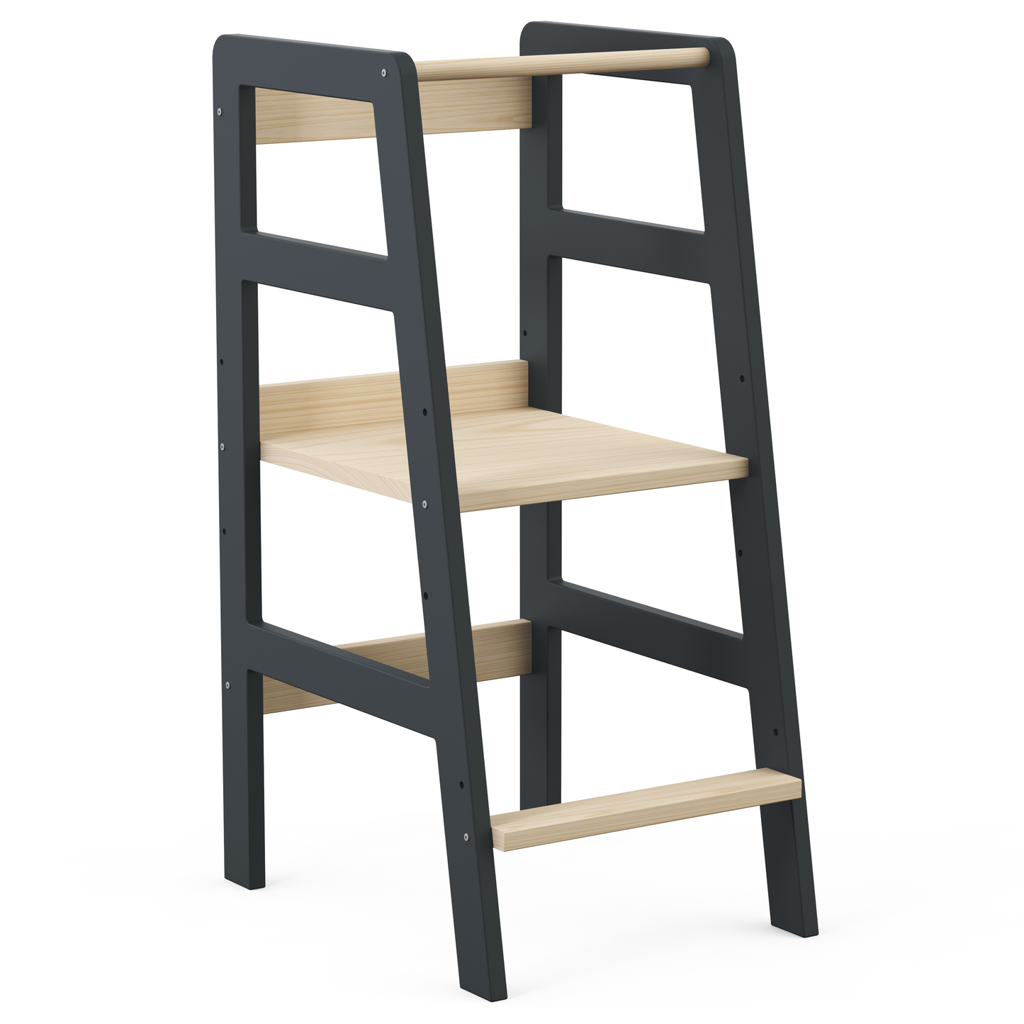 Milo Lernturm, Tritt 3-fach höhenverstellbar, grau/natur lackiert, Kiefer Massivholz