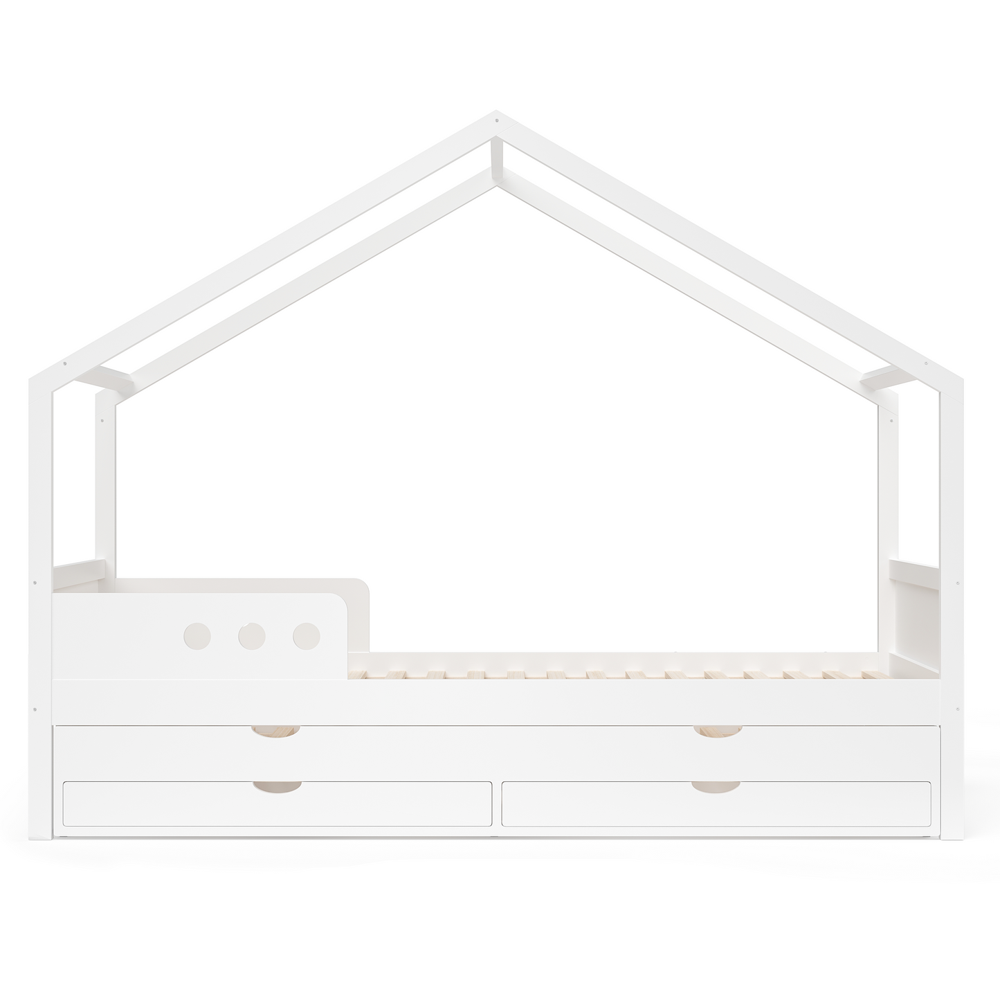 Bela Hausbett 90x200 cm inkl. Lattenrost, weiß lackiert, mit Gästebett 90x190 cm und 2 Schubladen