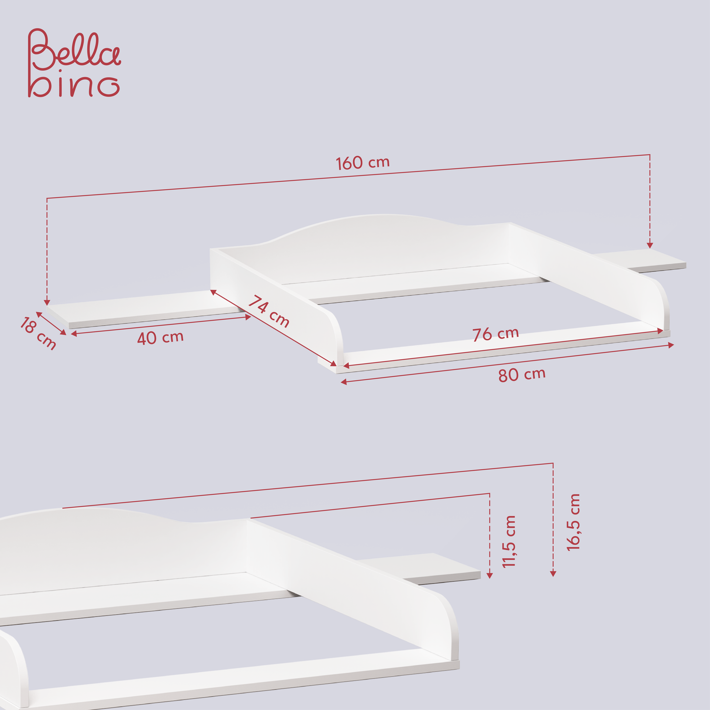 Oti Wickelaufsatz für IKEA Hemnes, Malm, Nordli Kommoden (Breite 160 cm), weiß, 16,5 x 78 x 160 cm, mit Platzfüller