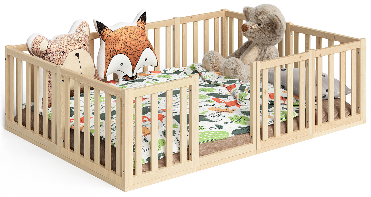 Tapi Bodenbett 140x200 cm mit extra hohem Gitter, natur lackiert, Kiefer massiv, inkl. Lattenrost