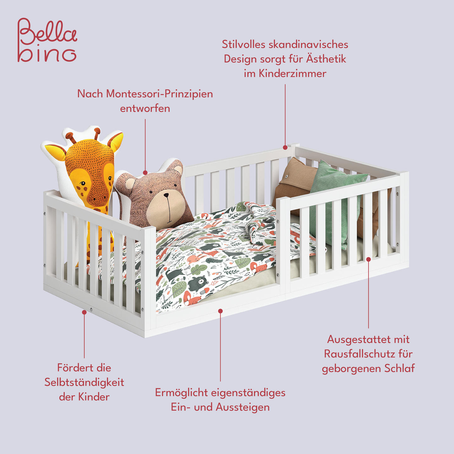 Tapi Bodenbett 70 x 140 cm, weiß lackiert, Kiefer massiv, inkl. Lattenrost