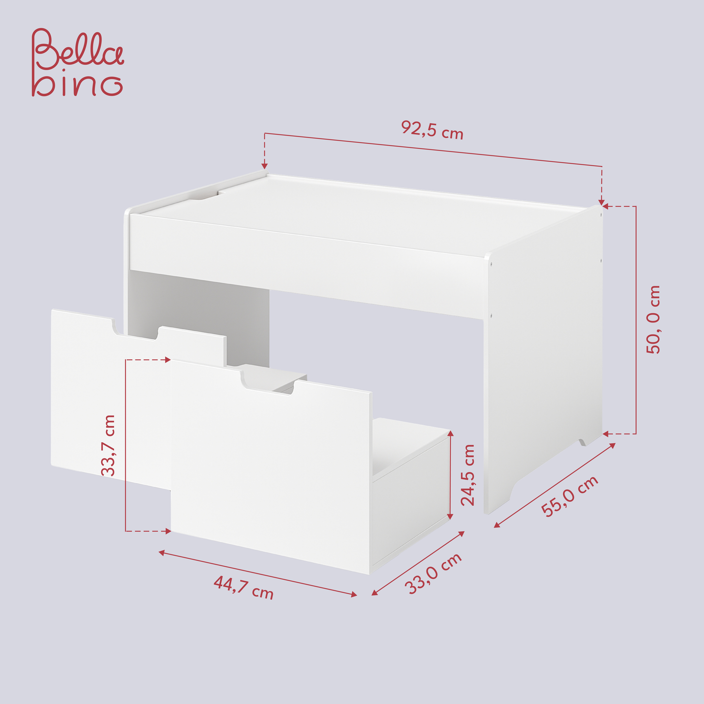 Dadu Spieltisch mit Aufbewahrungsfach, weiß, inkl. 2 Aufbewahrungsboxen / Sitzhocker