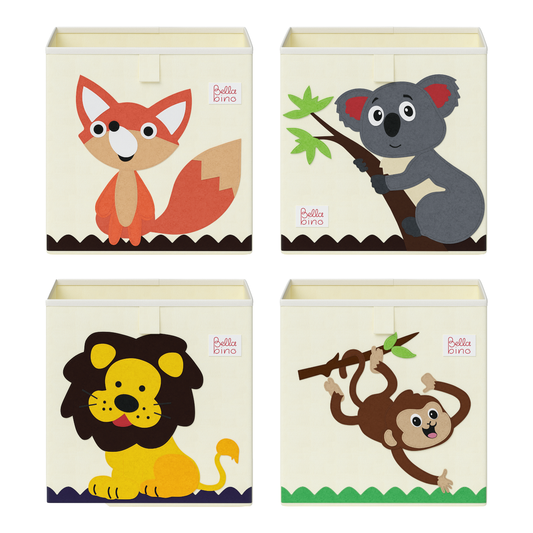 Helme Aufbewahrungsbox Affe/Löwe/Koala/Fuchs, 4er-Set, aus Oxford-Gewebe, 30x30x30 cm, beige