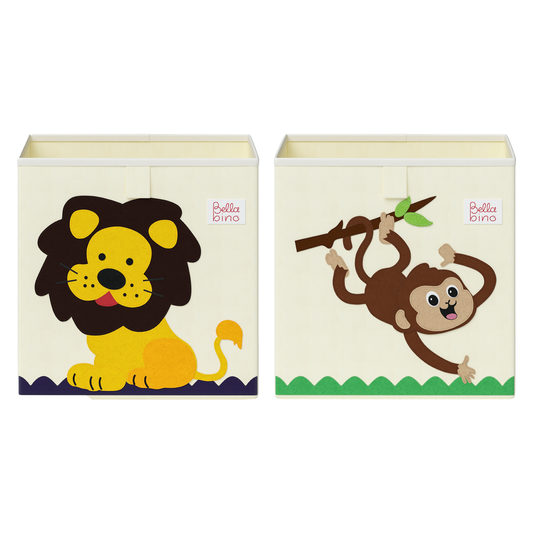 Helme Aufbewahrungsbox Affe/Löwe, 2er-Set, aus Oxford-Gewebe, 30x30x30 cm, beige