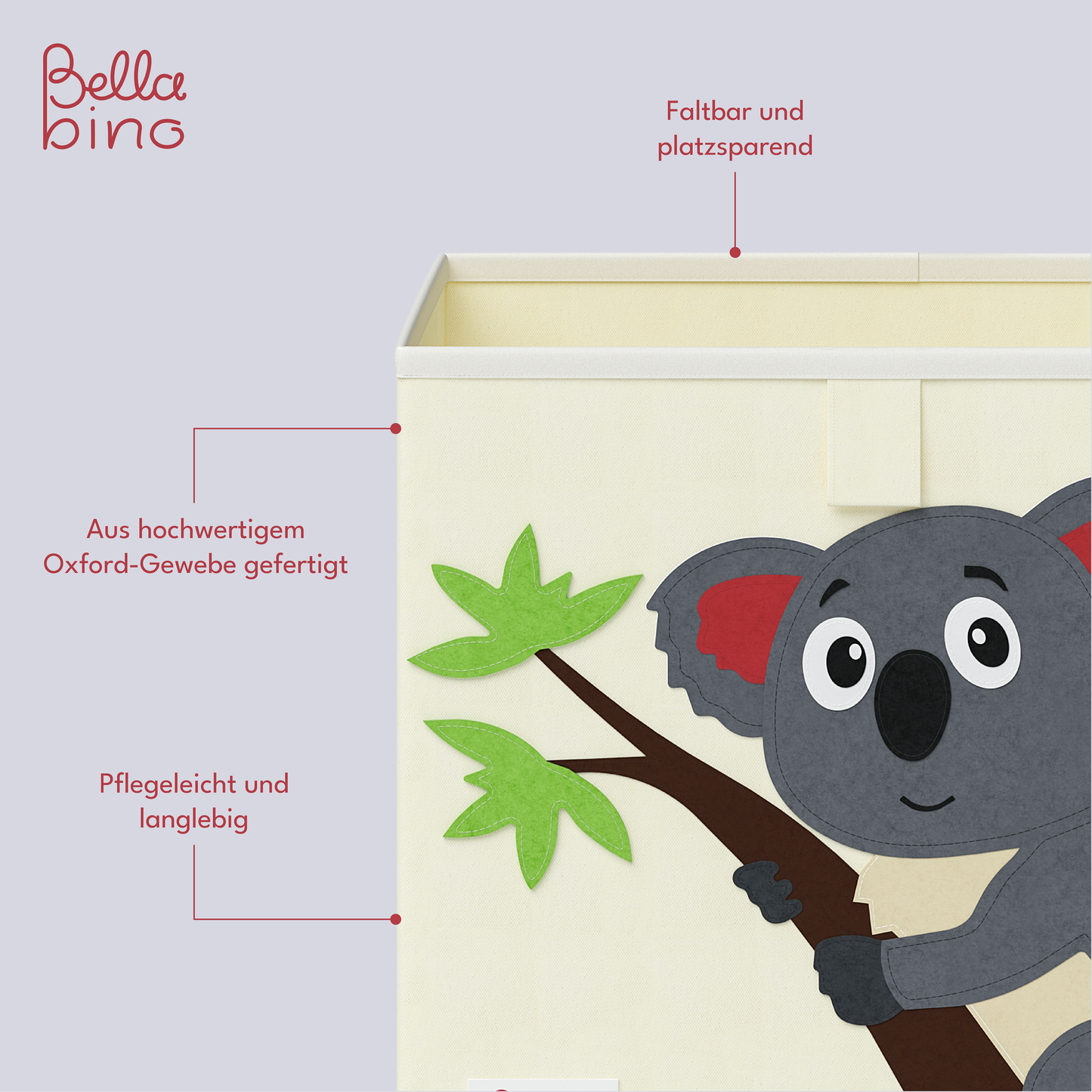 Helme Aufbewahrungsbox Koala, aus Oxford-Gewebe, 30x30x30 cm, beige