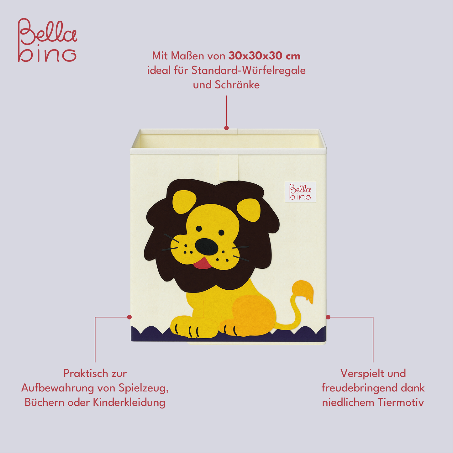 Helme Aufbewahrungsbox Affe/Löwe/Koala/Fuchs, 4er-Set, aus Oxford-Gewebe, 30x30x30 cm, beige
