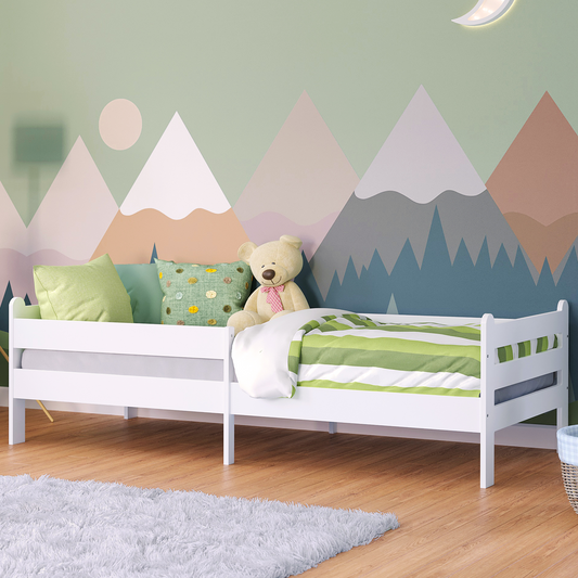 Kuru Kinderbett inkl. Rausfallschutz und Lattenrost, weiß lackiert, 90x200 cm