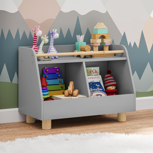 Belly Kinderregal, mit 2 Fächern für Spielzeug, grau/natur, 72 x 52 x 38 cm (BxHxT)