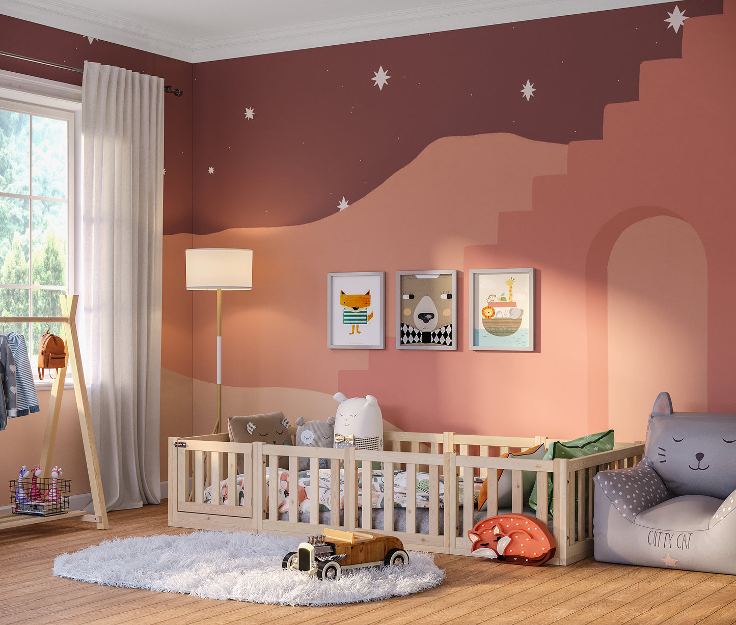 Tapi Bodenbett 90x200 cm mit Tür, natur lackiert, Kiefer massiv, inkl. Lattenrost