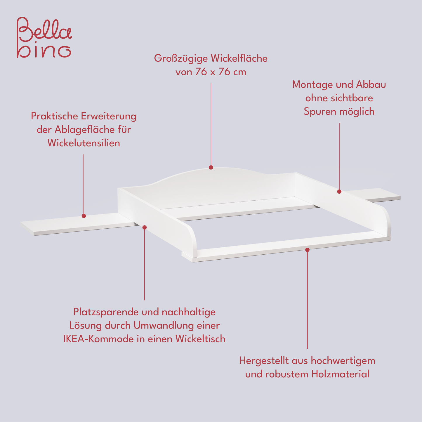 Oti Wickelaufsatz für IKEA Hemnes, Malm, Nordli Kommoden (Breite 160 cm), weiß, 16,5 x 78 x 160 cm, mit Platzfüller