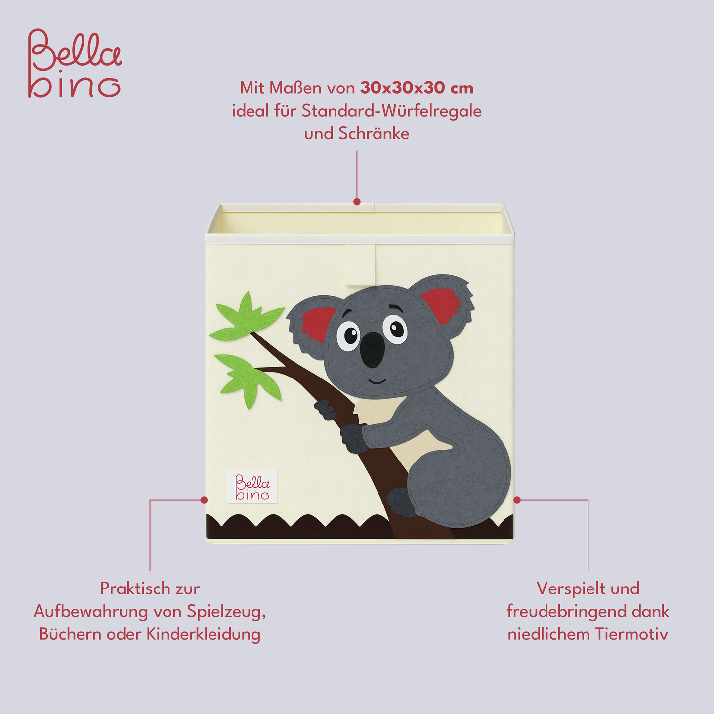 Helme Aufbewahrungsbox Koala/Fuchs, 2er-Set, aus Oxford-Gewebe, 30x30x30 cm, beige