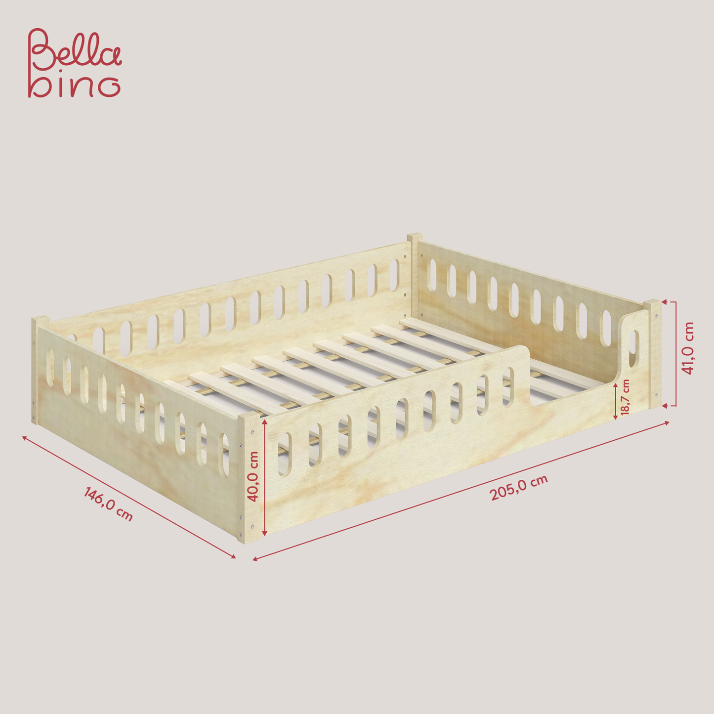 Miera Bodenbett mit Eingang, inkl. Rolllattenrost, Sperrholz Birke, natur, 140 x 200 cm