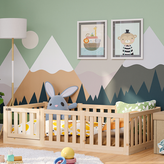 Tapi Bodenbett 80x160 cm mit Tür, natur lackiert, Kiefer massiv, inkl. Lattenrost