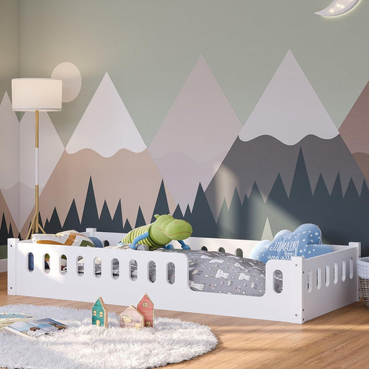 Miera Bodenbett mit Eingang inkl. Rolllattenrost, MDF, weiß, 90 x 200 cm