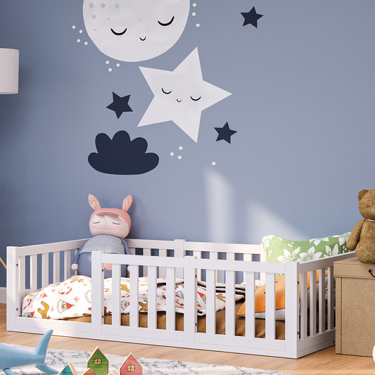 Tapi Bodenbett 80 x 160 cm, weiß lackiert, Kiefer massiv, inkl. Lattenrost