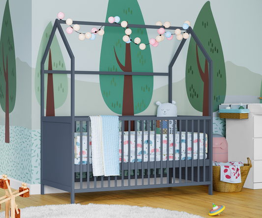 Nika Hausbett 70x140 cm, anthrazitblau lackiert, 3-fach höhenverstellbar, inkl. Lattenrost