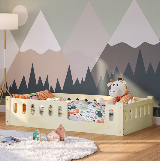 Miera Bodenbett mit Eingang inkl. Rolllattenrost, Sperrholz natur lackiert, 80 x 160 cm