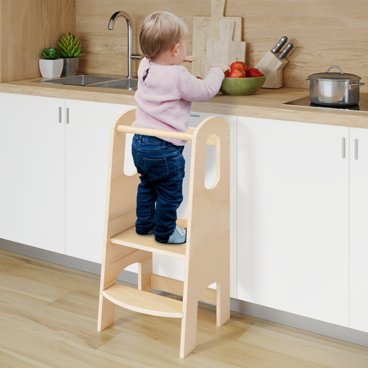 Luni Lernturm, Tritt 3-fach höhenverstellbar, natur lackiert, Birke Sperrholz