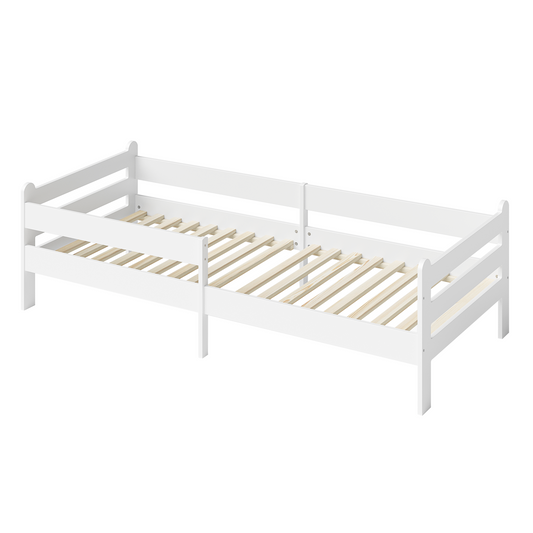 Kuru Kinderbett inkl. Rausfallschutz und Lattenrost, weiß lackiert, 90x200 cm, mit Matratze