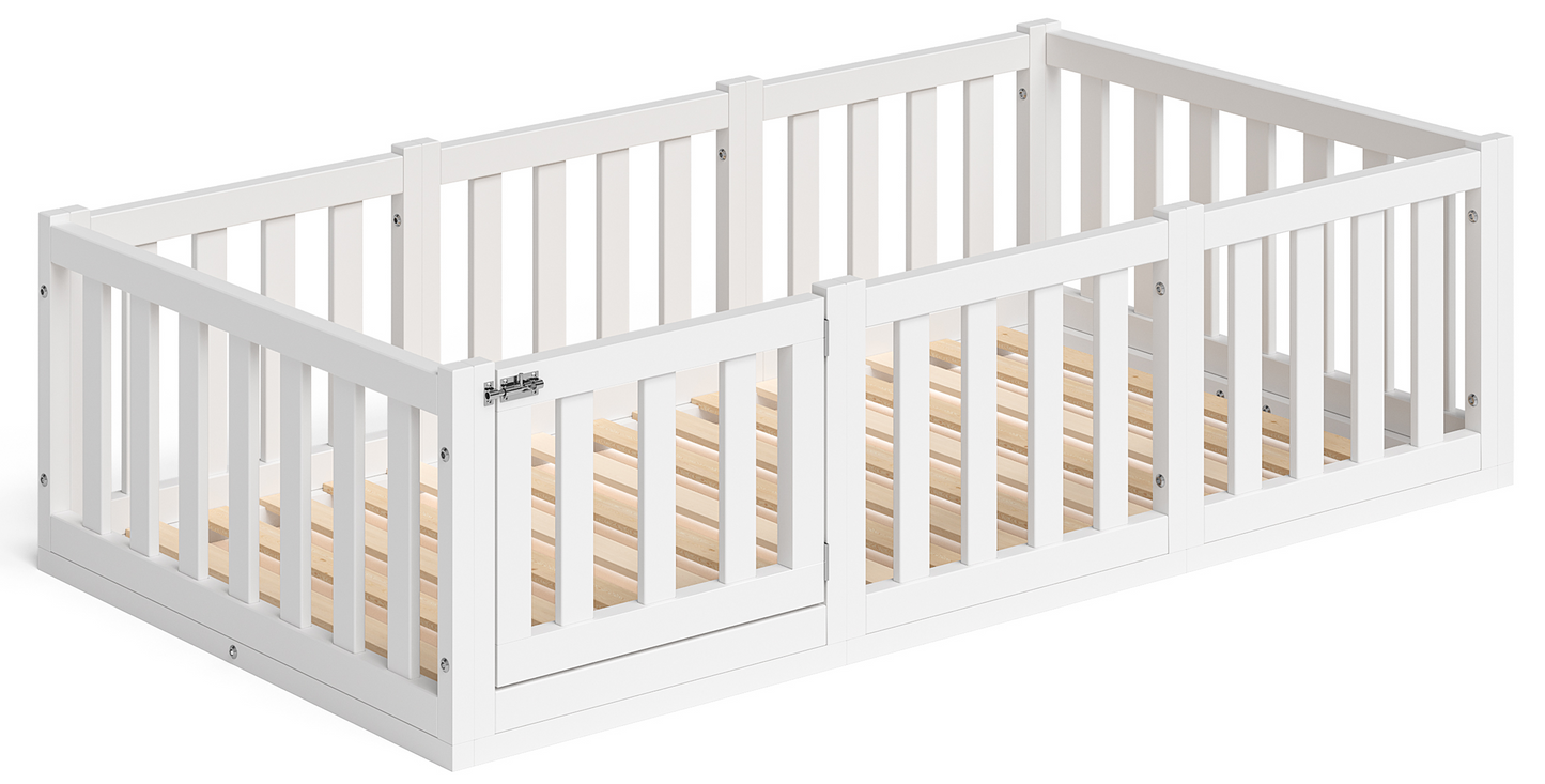 Tapi Bodenbett 80x160 cm mit Tür, weiß lackiert, Kiefer massiv, inkl. Lattenrost