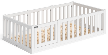 Tapi Bodenbett 80x160 cm mit Tür, weiß lackiert, Kiefer massiv, inkl. Lattenrost