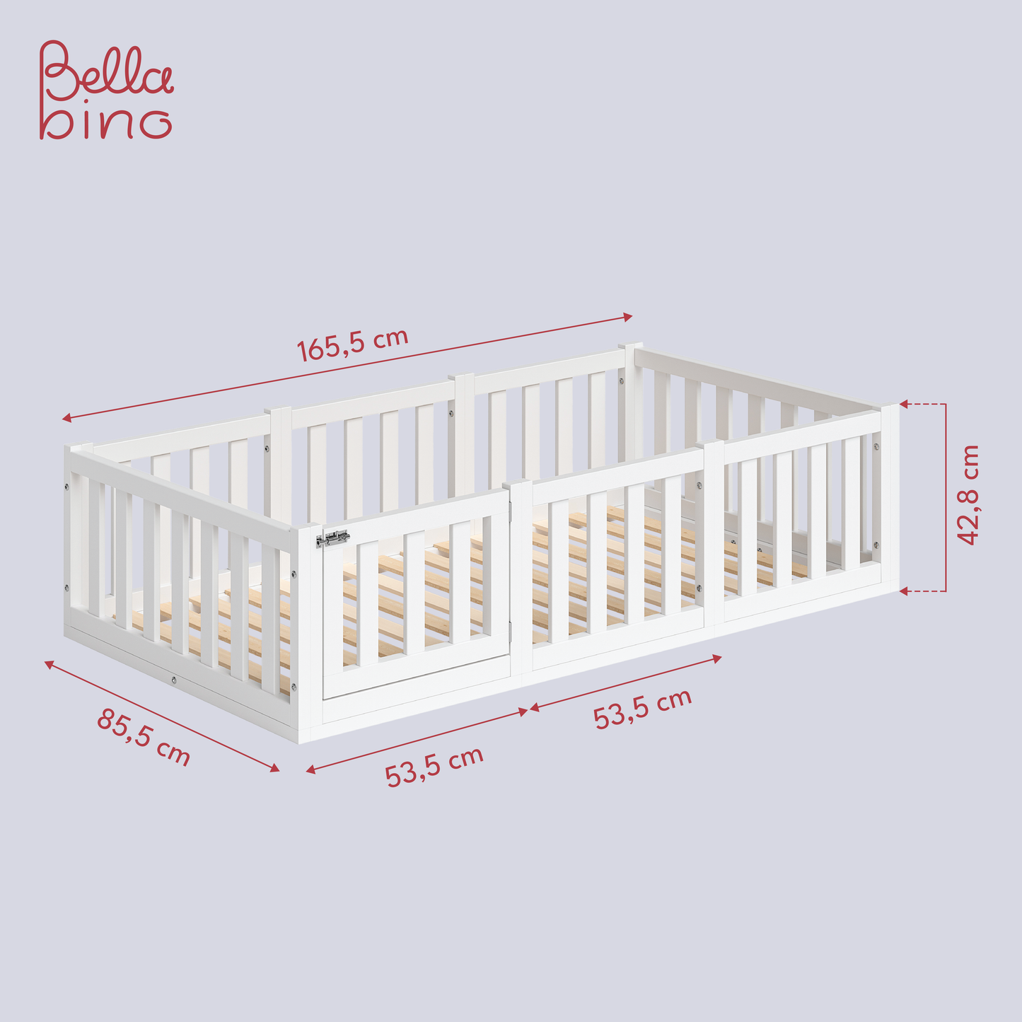 Tapi Bodenbett 80x160 cm mit Tür, weiß lackiert, Kiefer massiv, inkl. Lattenrost